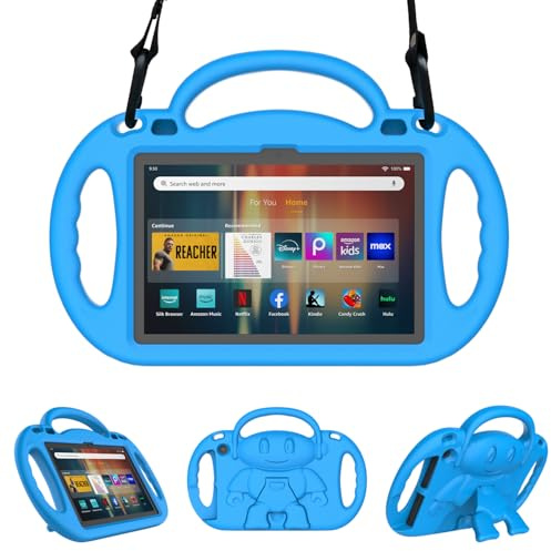 Sonlaryin Fire HD 8 Tablet Case Kids (12/10th Gen, 2024/2022/2020) - Blue | Lightweight Kid-Proof, Shockproof, EVA, Soft, With Handle, Shoudle Strap and Kickstand, for Fire HD 8/Plus/Kids/Pro Tablet