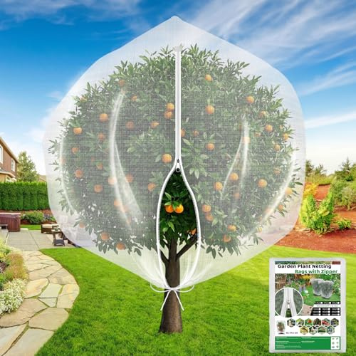 Evoio 4 x 5 pies grandes de jardín de árboles frutales protectores de plantas con cremallera y cordón, bolsas de red de malla para protección de plantas para árboles frutales, arándanos, arbustos,