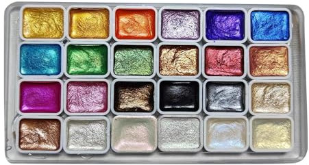 Ensemble de Peinture Aquarelle, Ensemble de peinture pigmentée aquarelle solide, 24 Colors Set Aquarelle Métallique, Portable Nacré Irisé Solide Aquarelle Pigment Paint Set pour Peinture Dessin