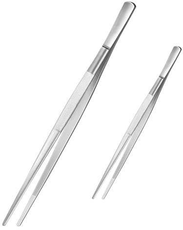 Diompirux 2 Pezzi 20CM + 30CM fini da Pinze da Cucina, Pinze da Cucina Professionale in 304 Acciaio INOX, Pinzette Dritte, Pinzette per Barbecue, per Adatte per Chef, Bistecche, Barbecue, Cucinare