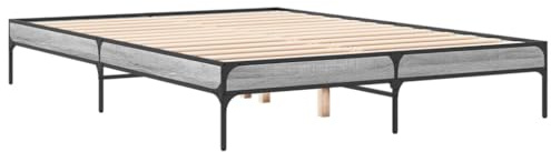 vidaXL Engineered Wood Bed Frame Base with Metal Legs, Grey Sonoma, Plywood Slats, 160x200 cm - Modern Bedroom Support