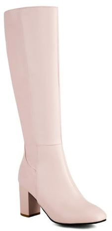 ZZQCCHL Bottes Longues à Fermeture éclair latérale pour Femmes Automne/Hiver Cuir Verni Talon Bloc Bottes mi-Mollet Extensibles Bottes à Talons Hauts,Rose,43 EU