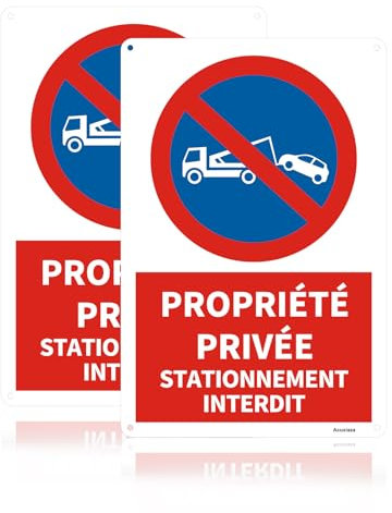 Acuxiaza 2 Pièces Panneau Propriété Privée Stationnement Interdit 20 x 30 cm Aluminium Réfléchissant Panneaux Interdiction de Stationner Panneau Parking Privé, Imperméable, Avec Trous Percés