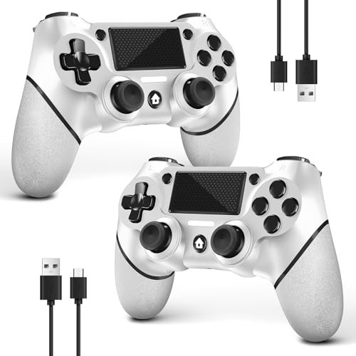 AceGamer 2 Pack Wireless Controller for PS4，Game Controller for PS4/Pro/Slim/PC，Gamepad Joystick with Turbo/Back Button/Dual Vibration/6-Axis Gyro Sensor/Touch Panel (2 White Packs)
