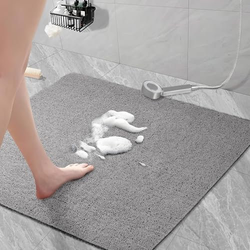 AUAUY Duschmatte rutschfest, 60x60cm Weich Komfort Sicherheits Badewannenmatte mit Ablauflöchern, Weiche PVC-Luffa Antirutschmatte Badewanne, Schnell Trocknende Badematte, Grau
