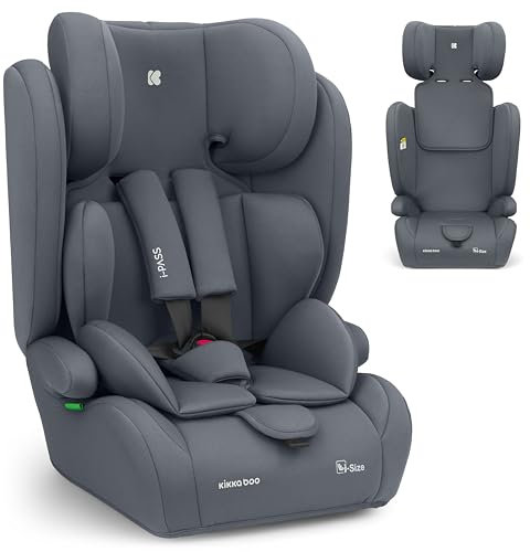 KikkaBoo i-Pass Silla de coche, Grupo 1/2/3, 9-36 kg (76-150 cm), Silla coche bebé y niños, Reposacabezas 13 posiciones, 15 meses a 12 años, Cadeira Auto, Gris