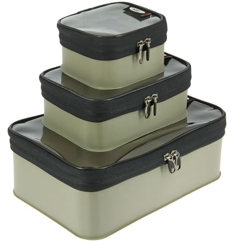 EVA Tackle Storage Bag Set Water-Resistant Clear Top Fishing Accessory Case Small, Medium & Large Rigid Boxes for Terminal Tackle, Bait, PVA (Full Set)