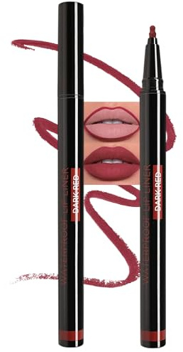 Jutqut vattentät läppstift Lipliner Lip Stain märkpenna matta, mörkröd långvarig läppliner, högpigmenterad och silkeslen nödpinne kopp läppkonturpenna, naturligt slätt läppstift (02 mörkröd)