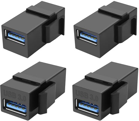 XMSJSIY USB 3.0 Keystone adapter Jack Inserts koppling 5 Gbps 4 st (svart) | USB 3.0 typ A uttag till typ A uttag keystone snap-in socket väggplatta modul kontakt för utlopp panel ytbox