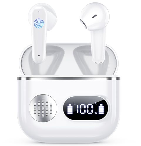 Paekole Cuffie Auricolari Bluetooth 6.1 - Wireless Cuffie In Ear con 6 ENC Cancellazione Rumore Mics, Cuffiette Senza Filo Stereo HiFi 48 Ore di Riproduzione per iOS/Android - Avorio Bianco