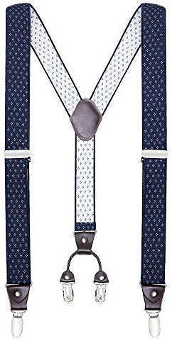 Buyless Fashion Suspenders for Men - 48 Elastic Adjustable Straps 1 1/4 - Y Shape - 5103-Navy-Argyle