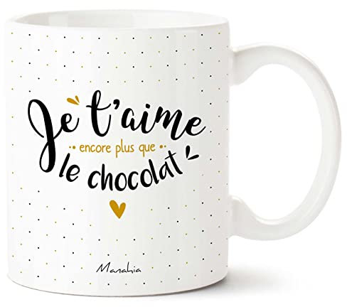 Manahia Mug Amour - Je t'aime encore plus que le Chocolat - Avec Boite Kraft - 330 mL Céramique - Imprimé en France - Saint Valentin - Cadeau Couple - Tasse Je t'aime - Mug Noël