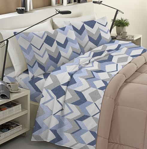Banzaii Completo Lenzuola Matrimoniale Invernale in Flanella Felpate 100% Cotone Anti-Pilling 2 Piazze Atena Azzurro