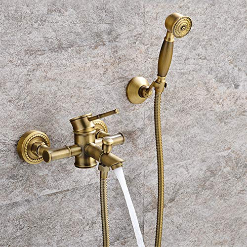 Badewannenarmatur Mit Handbrause - Wannenarmatur, Inkl Brausehalter Und 1,5M Duschschlauch, Stilvolle Badewanne Wasserhahn - Dusche Set, Einhand-Wannenbatterie, Messing, Retro-Stil