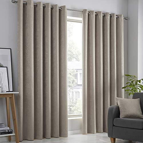 Fusion - Natural Linen Eyelet Curtains W46 x L72 (117 x 183cm) - Set of 2 Panels - Thermal Curtains for Bedroom & Living Room - Door Drapes - Strata Collection