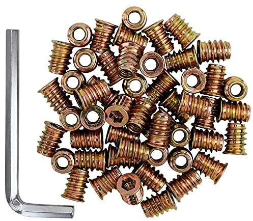 40 Pcs Threaded Inserts, M6 x 15mm Threaded Inserts for Wood, Nut Inserts, Carbon Steel Furniture Screws with Spanner, Bolt Fastener Connector Hex Socket Drive for Wood Furniture