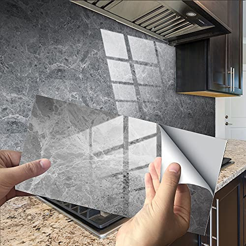 HORIWE Marble Tile Stickers 32pcs for Bathroom Kitchen Backsplash Waterproof Oil Proof DIY Self Adhesive New PVC Wall Stickers Home Decor 12x6 Inches