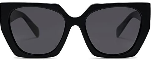 SOJOS Sonnenbrille Damen Polarisiert Vintage, Retro Cateye Sonnenbrille Verspiegelt Groß Eckig Schwarz Modern UV400 Katzenauge Brille SJ2205 mit Schwarz Rahmen/Schwarz Linse