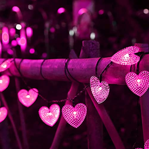 SUAVER Solar Heart String Lights 15.7ft 20LED 8 Modes Solar Fairy Light,Waterproof Heart Hanging Lighting Outdoor Atmosphere Lights for Gardens,Lawn Patio,Festival,Wedding Party Decor (Pink)