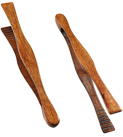 2 Pieces Wooden Toast Tongs 10.4 Reusable Bread Steak Kitchen Clamp Serving Tool Natural Wood Cooking Tong for Cooking and Holding Toast Cheese Bacon Muffin Fruits Bread BBQ