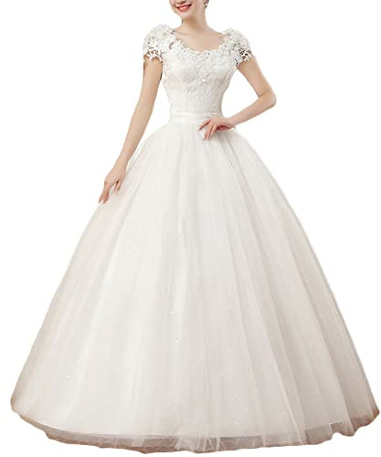 Bröllopsklänning, bröllopsklänningar, lång prinsessa, brudmode, tyll, hjärturringning, A-linje brudmode med snörning, elegant, golvlång, brudklänningar, Vit, 4XL