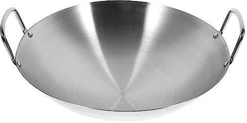 UPKOCH Wok Fond Rond Casserole De Chef Wok À Fond Rond en Acier Lourd de 11 Pouces (28 Cm) Style Canton Traditionnel en Acier à Double Poignée () Poêle Poêle Antiadhésive