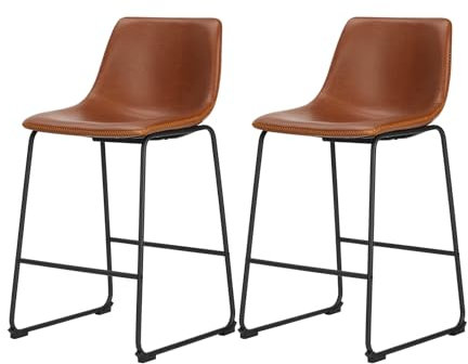 Sweetcrispy Barhocker für Thekenhöhe, 2er-Set, Leder-Barhocker, Moderne Barhocker mit Rückenlehne, 66 cm, Thekenhocker ohne Armlehnen, Barstühle mit Metallbeinen, Fußstütze
