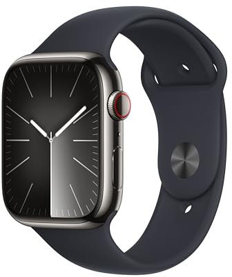 Apple Watch Series 9 (GPS + Cellular) - Caja de Acero Inoxidable en Grafito de 45 mm - Correa Deportiva Color Medianoche - Talla S/M