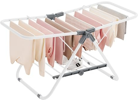 SONGMICS Small Clothes Drying Rack, Foldable 2-Level Laundry Drying Rack, Space-Saving, for Small Clothes, Towels, Bathroom, Balcony, 17.3 x 39.8 x 19.7 Inches, Cloud White ULLR504W01