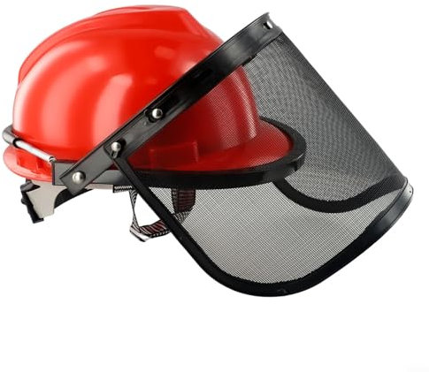 Kettensägen-Sicherheitshelm mit Visier, Kettensägen-Sicherheitsabdeckung mit schützenden Ohrenschützern und Netzvisier, Gesichts-Mesh-Schild, aufklappbarer Helm, Rot