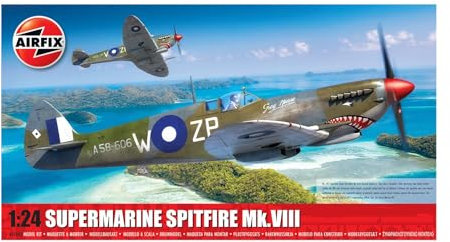 Airfix Standard Model Set - A17002 Supermarine Spitfire Mk.VIII Model Building Kit - Plastic Aircraft Kit for Adults & Children 8+, Includes Sprues, Decals & Paint Guide - 1:24 Scale