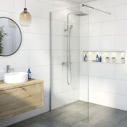 BAYSTONE® 1000mm Wet Room Shower Screen Panel 8mm Toughened Safety Easy Clean Glass Walk in Shower Enclosure, Frameless, Chrome