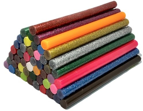 Tilswall 50 pezzi Colla a Caldo 7mmx100mm, Colla a Caldo Ricariche, Mini Colla Stick per bricolage, arte, artigianato, 16 colori