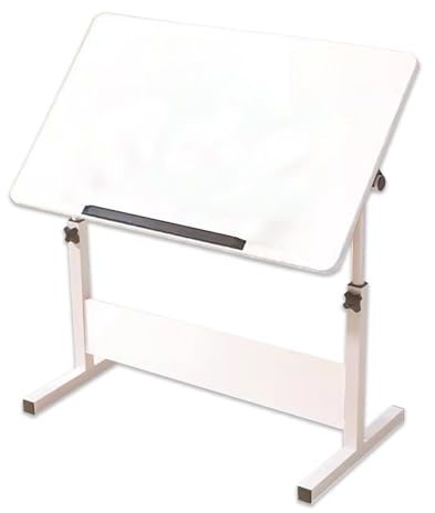 Tavolo da disegno regolabile in altezza per artisti, tavolo da disegno con cavalletti, scrivania per computer per casa e ufficio, bianco, 50 x 80 cm