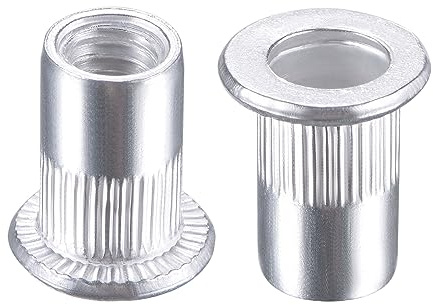 QUARKZMAN Tuercas remachadas de aleación de aluminio con cabeza plana moleteada M6, tuerca insertada roscada plateada 25 piezas
