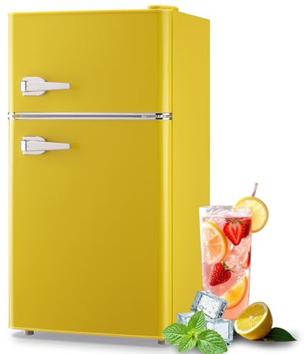 TACOOL 3.5 Cu.ft Fridge Dorm Fridge Refrigerator with Adjustable Glass Shelves, 7 Level Temperature Control Suit for Bedroom, Office, Apartment Yellow