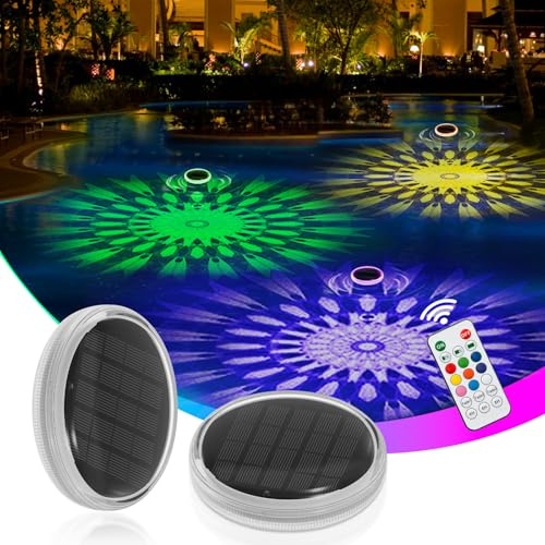 MATEPROX Luce per Piscina Solare Galleggiante, Lampade LED RGB Impermeabile IP68 con Telecomando, Illuminazione Solari Galleggianti per Piscina Fuori Terra, Laghetto, SPA, Giardino Decorazioni-2 pezzi