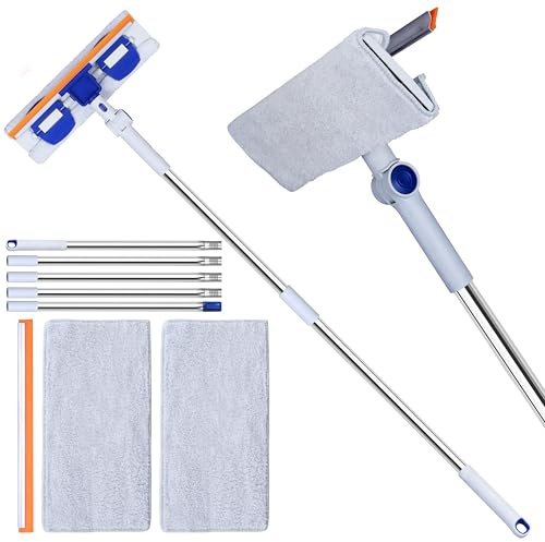 Klexa 12 Foot (3.7m) Window Cleaning Pole Equipment, Professional Window Glass Squeegee 2 in 1 with Extendable Pole- Cleaning Kit for Indoor/Outdoor High Windows, Car, Glass Door Windshield