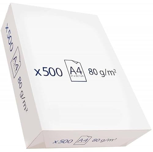 Paquete de Folios A4 de 80gr. Papel Multiusos Blanco para Fotocopiadora e Impresora Multifunción. Pack de 500 Hojas Blancas Din A4. Material Escolar y de Oficina. (imagen del paquete puede variar)