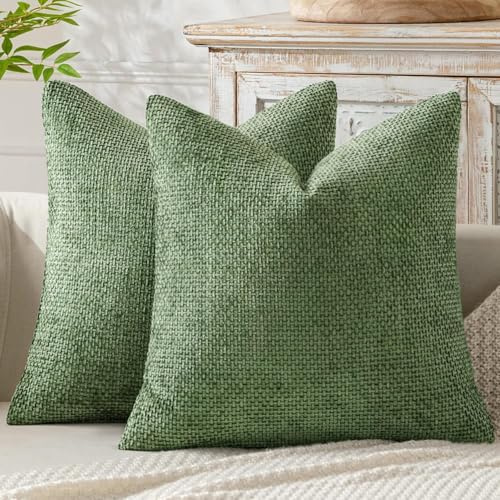 MIULEE Kuddfodral 40x40 2-pack Chenille Matcha Grön Kuddfodral Soffkuddar Mjuka dekorativa kuddar Kuddfodral med elegant design Soffkuddar Dekorativa kuddar för säng, soffa och vardagsrum
