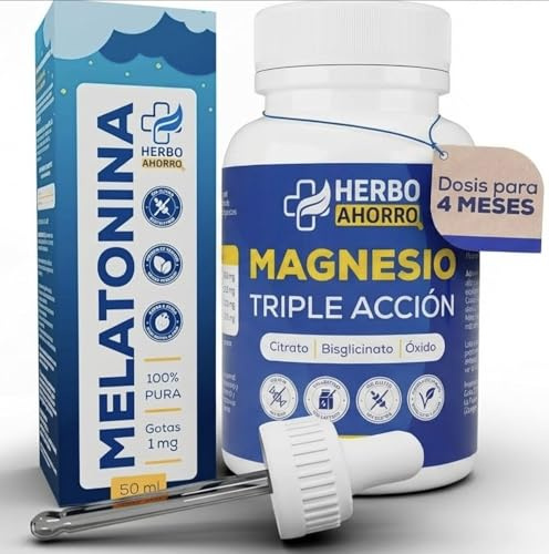 Magnesio complex y Melatonina gotas - Bisglicinato con citrato y óxido de magnesio - Melatonina líquida rápida absorción - Combinación para descanso y energía