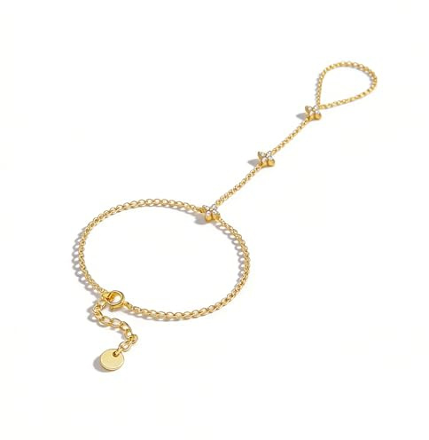 Handkedja med ring för kvinnor TIHNY, Guld handjuvel med gnistrande strass, justerbar - elegant armsmycke med fingerring