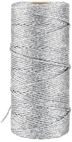 1.5 mm Hilo Plata Metálico Brillante, 100 m Plata Cordón Metálico, Cuerda para Envolver Regalos, Bolas de Navidad, Cordón de Hilo de Joyería, para Manualidades, Envoltura de Regalos, Decoración