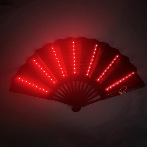 Éventail à main pliable à LED, portable, éclairage chinois, à piles, pour festival, scène, danse, boîte de nuit, carnaval, accessoires (rouge)