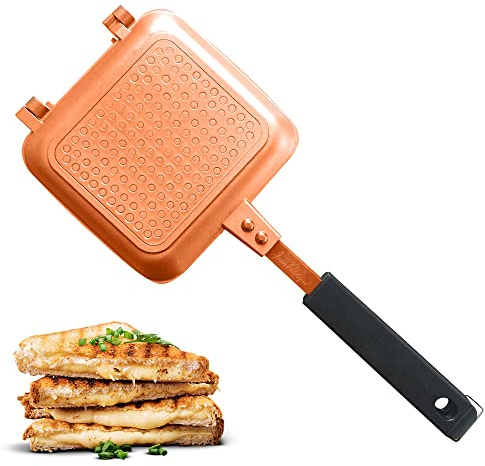 Jean-Patrique Stovetop Toastie Maker - Copper Ceramic Panini Press - Non-Stick Grilled Cheese Maker for Indoors and Outdoors - Durable Panini Grill Press