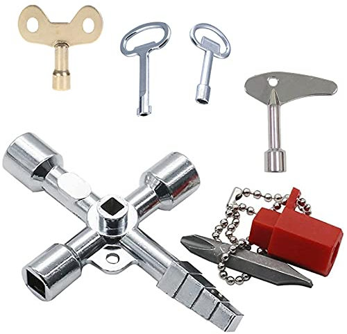 Stromschlüssel, 5-teiliges Messing-Heizkörperschlüssel-Set, Zählerkasten-Schlüssel, Gaszähler-Box, Schlüssel, Heizkörper-Entlüftungsschlüssel, Wasserhahn, offener Schlüssel zum Öffnen und Verriegeln
