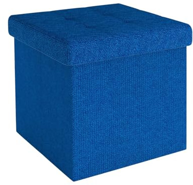 Intirilife Hopfällbar sittpall 30x30x30 cm i blått - Sittkub med lock och förvaringsutrymme i tyg med håligheter - Sittkub fotstöd hopfällbar förvaringslåda bröstkorg sittpall
