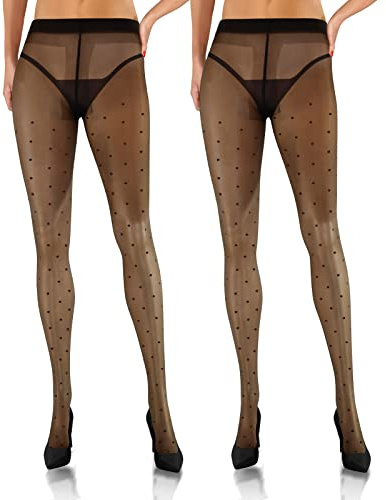 Sesto Senso 2 Pares de Medias Para Mujer con Lunares 20 Den Diseño Transparente Negro 3 Black
