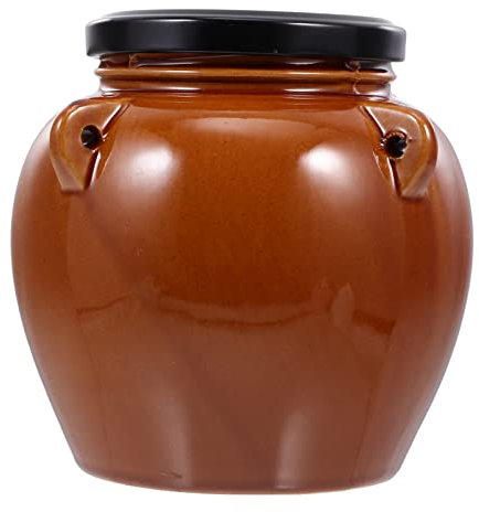 Luxshiny Keramik Gurke Topf Gärtopf mit Deckel Vintage Sauerkrauttopf Vorratsgläser Fermentiergläser Fermentier Topf Fermenterglas Gurkentopf Kimchi Topf für Kefir Marmelade