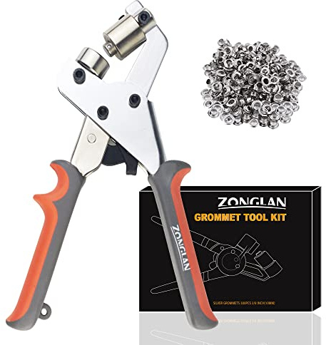 Grommet Tool Kit,Eyelet Tool Multi-Purpose Handheld Manual Hole Punch Press Plier Crimper with Metal Grommets Washers (3/8'')